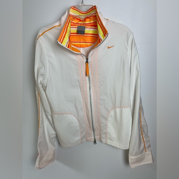 💲8️⃣ Nike Women's Large Windbreaker Jacket White Orange Yellow Full Zip Front - Picture 2 of 8